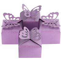 Boîte cadeau carrée en papier nacré couleur unie pour bonbons et biscuits, motif papillon, pour mariage, vente en gros
