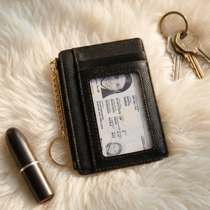 WRIZA Porte-cartes minimaliste en cuir véritable avec fenêtre d'identification, fermeture éclair, porte-clés, pochette avant, portefeuille noir pour femme, portefeuille fin - Product Image 4