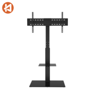 Support TV en acier et verre en gros, logo personnalisé, réglage de la hauteur pivotant, base en verre trempé, téléviseurs de 32 à 70 pouces, meubles de salon