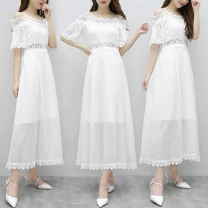 Vestido de Verano para Mujer, Estilo Europeo y Americano, Escote en V Profundo, con Volantes, Floral, Tejido a Crochet, Largo hasta la Rodilla, Cintura Alta - Product Image 6