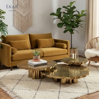 Ensemble de table basse de salon de style moderne : en laiton, design inspiré des tranches d'arbre avec des couches superposées