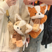 Sac à dos en peluche chiot mignon avec écharpe, sac en forme de caniche, sac à bandoulière animaux mignons Kawaii, jouet pour machine à griffes