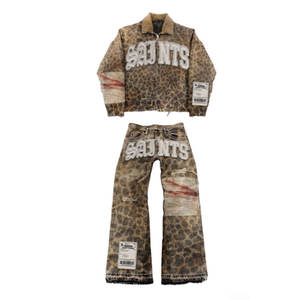 Custom Men's Streetwear Slim-Fit Distressed Baseball <b>Jacket</b> <b>Denim</b> Lapel Collar, Machine Washable Unisex - Product Image 4