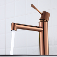 Robinet de lavabo moderne en laiton brossé or rose, mitigeur eau chaude/froide, monotrou, corps en laiton, cartouche céramique 5