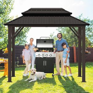 Gazebo <span class=keywords><strong>de</strong></span> jardin avec toit rigide 10' x 6', gazebo <span class=keywords><strong>de</strong></span> barbecue en métal pour l'extérieur, auvent <span class=keywords><strong>de</strong></span> barbecue <span class=keywords><strong>permanent</strong></span> avec étagères latérales et crochets <span class=keywords><strong>de</strong></span> plafond pour patio - Product Image 5