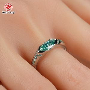 Redleaf 4*8mm Marquise berwarna Turquoise Moissanite 925 cincin perak Sterling - Product Image 5
