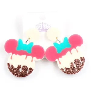 ERS486ER1129 Trendy Ice Cream Dangle Gitter Acrylic Earrings Cute Mouse Head Design with Free Shipping Customizable Plating