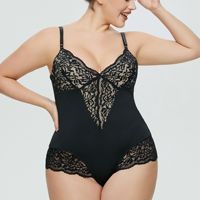 Femmes Sexy Dentelle Col En V Mini Moulante Split Body Robe avec String Culotte Ventre Contrôle Shapewear