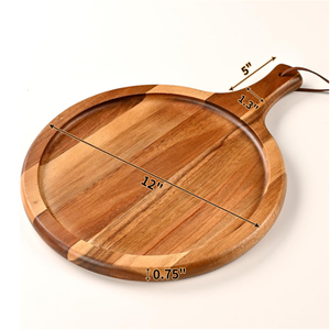 Natural Wooden Pizza <strong>Board</strong> Kitchen Bread Steak Tabletop Tray Pizza Serving Tray With Handle - Product Image 2