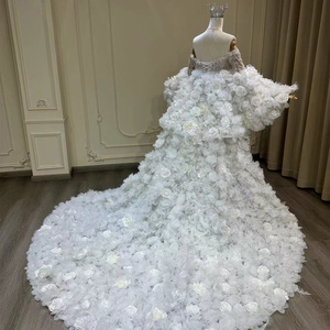 Jancember YL0040 Robes de mariée sirène luxe à épaules dénudées 3d avec châle - Product Image 3