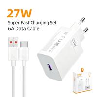 Chargeur de téléphone 27W à port unique, prise UE rapide, avec câble Type-C 6A, kit de charge en gros pour la vente au détail