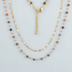 MH59 <span class=keywords><strong>1</strong></span> unid/lote joyería de moda collar hecho a mano 18K chapado en oro de acero inoxidable piedras naturales collar de doble capa - Product Image 5