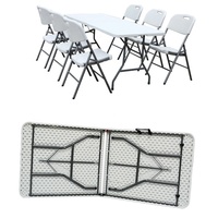 Table pliante rectangulaire en plastique HDPE portable sur mesure de 1,8 m, robuste, pliable en deux, pour le camping, les pique-niques, le jardin, les expositions