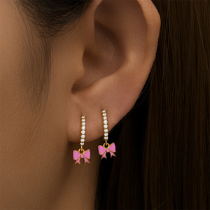 ROXI Pendientes de Aro con Colgante de Lazo Rosa Estilo Verano para Niña, Plata de Ley 925, con Lazo de Zirconia Incrustada S925 - Product Image 4