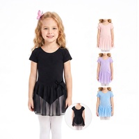 Justaucorps de danse classique pour fillettes AM002 Mdnmd avec jupe, tenue de danse d'entraînement à manches courtes, robe de ballerine