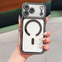 Coque TPU magnétique à paillettes effet vague pour iPhone 16/17 Pro Max, noire, avec protection d'objectif en verre électroplaqué, pour téléphones mobiles 15