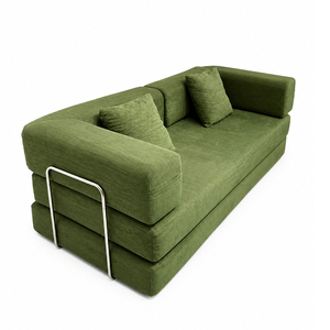 Elegante Sofá Cama Modular de Pana Verde, Sofá Plegable Comprimido con Respaldo Acolchado, Conjunto de Sofá Multifuncional - Product Image 1