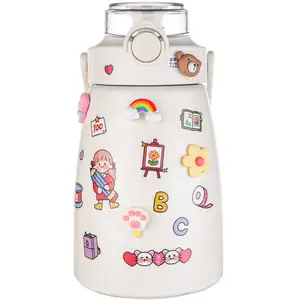 Botella de agua de doble pared de acero inoxidable para niños, silicona para bebé, aluminio, wisky, bolso de dona, sandia infantil, kawaii, cantimplora