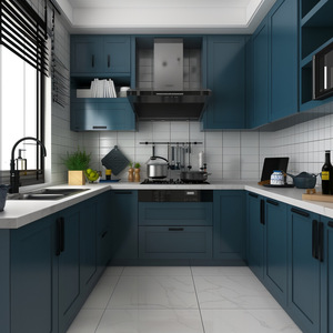 Luxury Modern Wooden Kitchen <strong>Cabinets</strong> <strong>Durable</strong> and Customizable Blue <strong>Cabinets</strong> with Countertops for Dining and Bedroom Furniture - Product Image 4