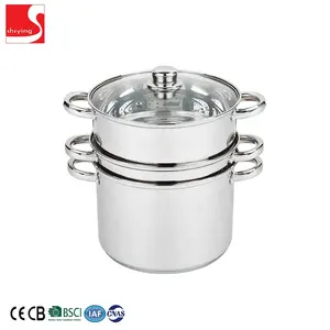 Disesuaikan Stainless Steel Peralatan Masak 3 Lapisan Pasta Pot Besar Memasak Pot dengan Steamer