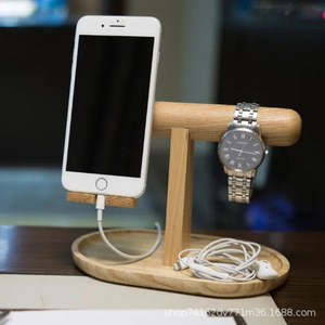 Wooden Phone Stand Watch Holder Desktop Organizer Round Shape Standing Type Office Desk <b>Shelf</b> Study Tablet <b>Rack</b> - Product Image 1