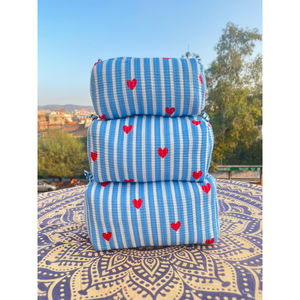 Block Printed <b>Toiletry</b> Makeup Pouch Set Quilted Cotton Zipper <b>Bags</b> with Tassel Accents for <b>Travel</b> Personal Care Wholesale Rate - Product Image 1