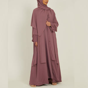 OEM Robe modeste et unie à manches longues avec mousseline de soie de haute qualité pour les femmes musulmanes Robe ample ouverte Abaya Robe vêtements islamiques - Product Image 1