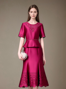 Abito Midi Elegante in Raso con Pizzo Traforato Taglia 5XL Alta Qualità Vestito Formale da Cerimonia Abito da <span class=keywords><strong>Sera</strong></span> per Ospiti di Matrimonio <span class=keywords><strong>Madre</strong></span> della Sposa - Product Image 2