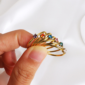 Zirconia cubica lucida impilata Fine18k oro placcato in acciaio inossidabile anello di diamanti all'ingrosso per feste regalo gioielli in zirconi cubici - Product Image 1