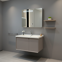 Miroir intelligent mural pour salle de bain, taille personnalisée 60-100 cm, style minimaliste, armoire en PVC kaki, éclairage LED doux, garantie 3 ans