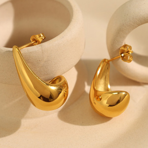 <b>Cuff</b> <b>Earrings</b> Gold Water Droplet Shape 18K Stainless Steel Hollow Women's Jewelry Trendy Fashion Accessory - Product Image 1