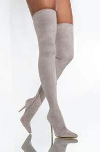 Prix usine femmes bout pointu ajusté cuissardes Secy Faux daim extérieur mince talon aiguille sur les bottes au genou - Product Image 5