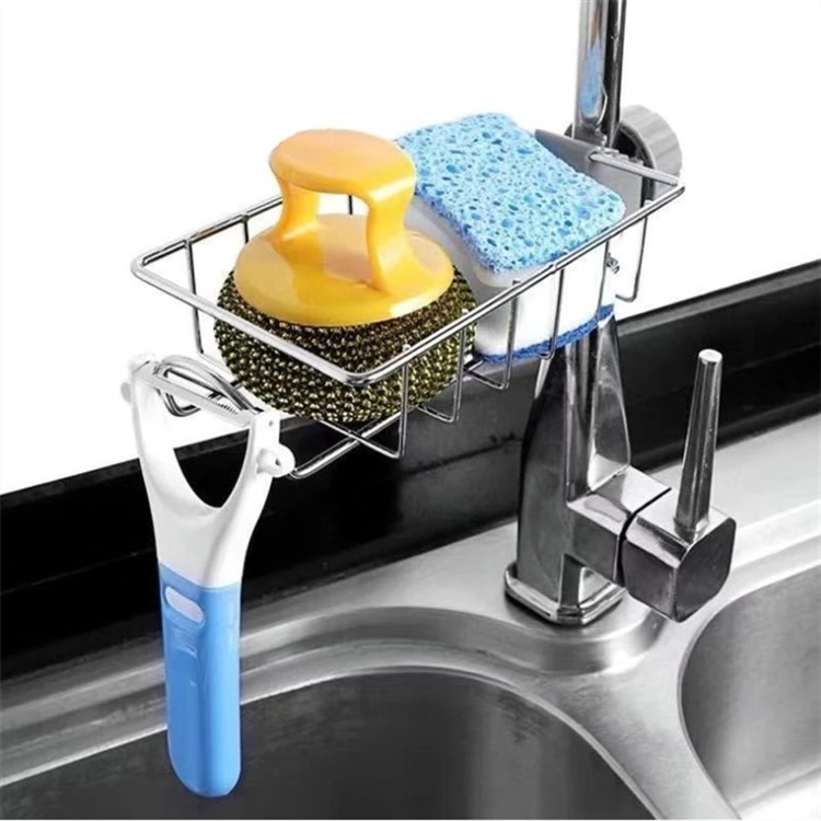 Kitchen Stainless Steel Sink Drain Rack Sponge Storage Faucet Holder Soap Drainer Shelf Basket Organizer Bathroom Accessories