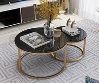 Ensemble de salon moderne table gigogne pliée en métal noir doré pour côté marbre pierre table basse ronde contemporaine gigogne