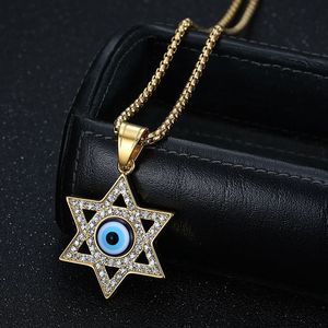 Collier pendentif étoile en acier inoxydable avec incrustation de strass œil bleu, bijoux de mode unisexe, cadeau - Product Image 2