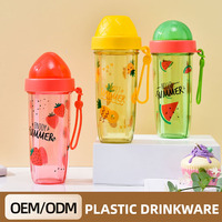 Nouvelle Arrivée Gourde Double Compartiment en Plastique Sans BPA pour Enfants, Motif Fruits, Portable, avec Double Paille