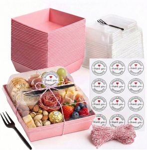 Boîtes à friandises miniatures jetables transparentes avec fourchettes pour biscuits, tranches de gâteau, charcuterie, pâtisserie, fraises, emballage de produits de boulangerie (rose) - Product Image 1
