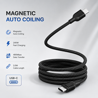Câble magnétique USB-C 240W PD Charge rapide 5A Synchronisation des données Blindé tressé Type-C vers Type-C 2m Noir OEM ODM