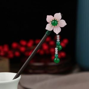 Horquilla de madera con perlas para mujer, estilo chino, con borlas de flores, accesorios elegantes para el cabello - Product Image 6