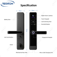 Tediton האחרון וידאו שיחת Tuya App עינית דלת מנעול טביעת אצבע חכם מצלמה דלת מנעול עם פעמון