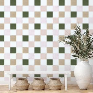 Custom Boho <b>Green</b> & White Plaid Farmhouse Neutral Wall Murals Self-Adhesive Peel & <b>Stick</b> Wallpaper for Home Decor - Product Image 2