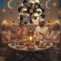 Lot de 26 ballons en latex à paillettes de 12 pouces, transparents, confettis, Umrah Mubarak, imprimés noir et or, pour la fête de l'Aïd musulman