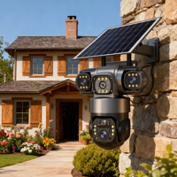Kamera CCTV Solar 4G/WiFi Definisi Tinggi dengan 3 Lensa untuk Penggunaan Perusahaan & Rumah Tangga, Kartu Memori Opsional untuk Keamanan Kantor