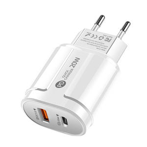 Adaptateur de chargeur mural double port USB-A+C Type-C 20W PD+QC3.0 avec sortie 9V/2A pour appareils électriques et appareil photo - Product Image 1