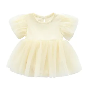 夏の幼児と幼児の女の子のドレス、綿の新生児服0-1歳のヘアバンド付きの赤ちゃんの誕生日ドレス