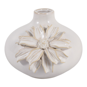 Vaso in Ceramica Rotondo con Dettagli Floreali Tridimensionali e Finitura Lucida per Arredamento Casa - Product Image 1
