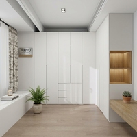 Armoire de chambre principale en bois massif, finition mate, avec système de tirage dissimulé, rangement latéral encastré et miroir