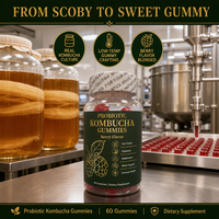 Gummies de Kombucha à Marque Blanche OEM – Probiotiques, Prébiotiques, Thé Fermenté pour la Santé Digestive Intestinale – Complément Alimentaire