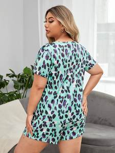 Ropa de dormir de algodón de talla grande de verano para mujer con máscara de ojos Allover estampado de leopardo viscosa de pijama de bambú conjunto corto - Product Image 4