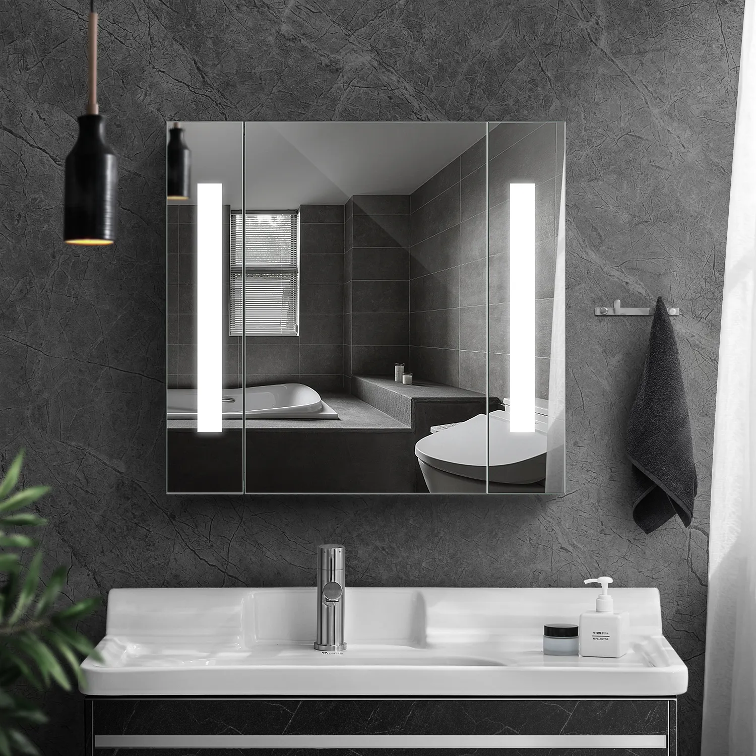 Tıp banyo ev otel banyo için aynalı dolap duvara monte ışıklı banyo aynası depolama fonksiyonu